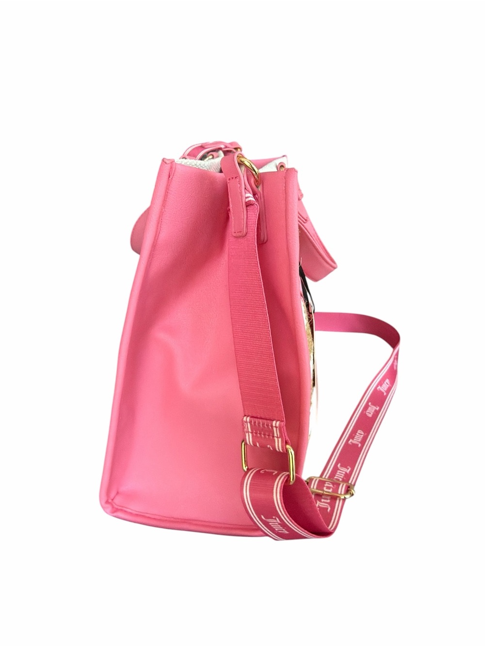 Juicy Couture Pink Trim Straw Satchel with Pink Logo - Picture 5 of 6
